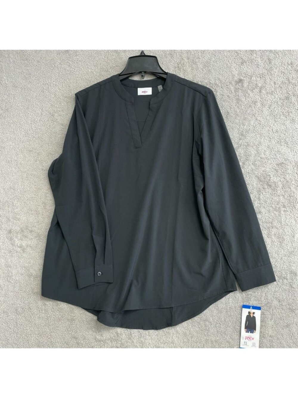 REV Women's Size L Black Long Sleeve Stretch Blouse J2092